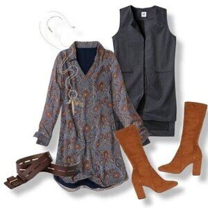 CAbi Provincial Tunic Shift Dress in Kyoto Blossom Blue Floral Size Medium